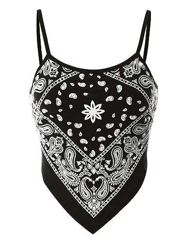 Design by Olivia Women's Pull On Bandana Print Crop Cami Top Black